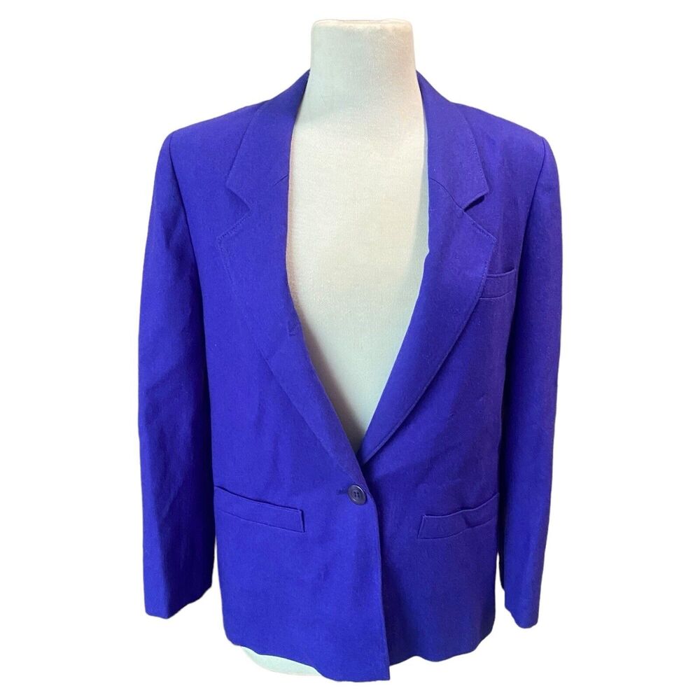 VTG Blue Pendleton Petite Women’s Boxy Boyfriend Blazer Jacket Sz 10 100% Wool